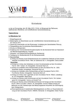 E inladung zu der am Donnerstag, dem 26. M&auml;rz 2015, 19 Uhr, im