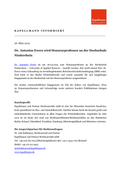 Dr. Antonius Ewers wird Honorarprofessor an der
