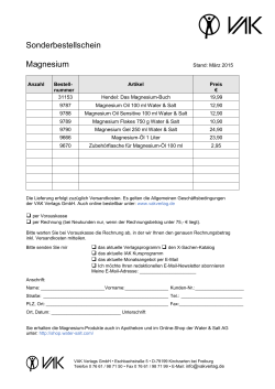 Bestellschein Magnesium - bei der VAK Verlags GmbH