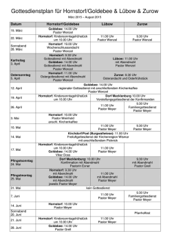 Gottesdienstplan für Hornstorf/Goldebee & Lübow & Zurow