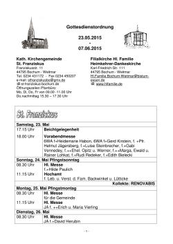 Gottesdienstordnung 23.05.2015 - 07.06.2015