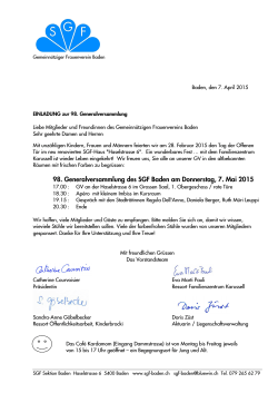 98. Generalversammlung des SGF Baden am Donnerstag, 7. Mai