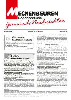 Gemeinde-Nachrichten Meckenbeuren, Nr. 21 vom 23.05.2015