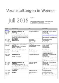 Veranstaltungskalender Stadt Weener Juli 2015