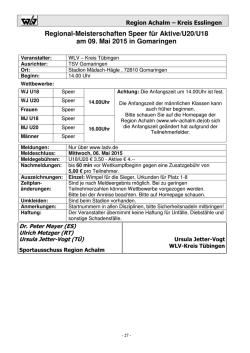 Regional-Meisterschaften Speer für Aktive/U20/U18 am 09. Mai