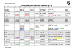 Trainingszeiten und Ansprechpartner Saison 2014/15