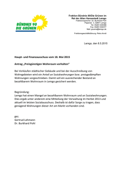 Haupt- und Finanzausschuss vom 18. Mai 2015 Antrag