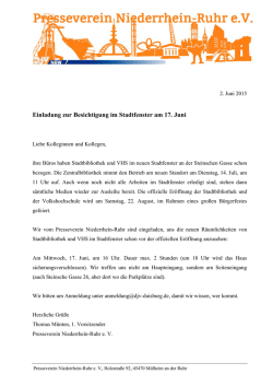 Einladung zur Besichtigung im Stadtfenster am 17. Juni