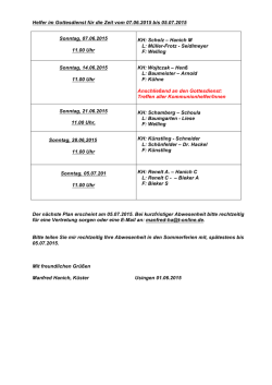 Helferplan vom 07.06.2015 bis 05.07.2015