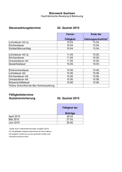 Bürowerk Sachsen Steuerzahlungstermine 02. Quartal 2015