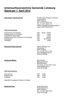 Unterkunftsverzeichnis Gemeinde Lütisburg Stand per 1. April 2015