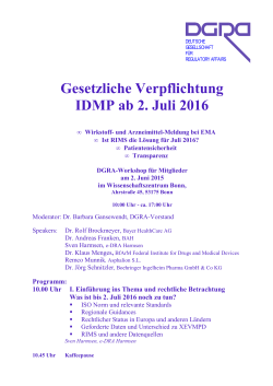 Gesetzliche Verpflichtung IDMP ab 2. Juli 2016