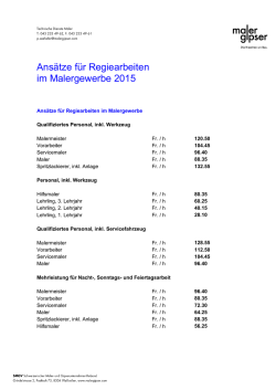Ans&auml;tze f&uuml;r Regiearbeiten im Malergewerbe 2015
