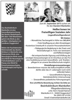Bezirksklinikum Mainkofen Helfer/innen im Freiwilligen Sozialen Jahr