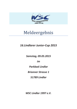 Meldeergebnis 16 Junior Cup 2015, Lindlar - Schwimm