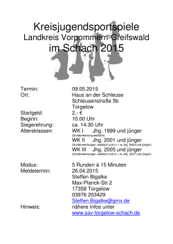 Ausschreibung KJS 2015 - SAV Torgelow Abt. Schach