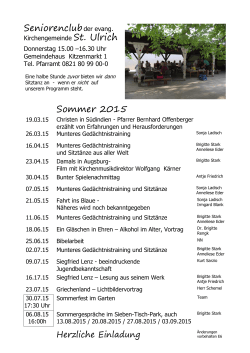 Seniorenclub Programm März bis August 2015
