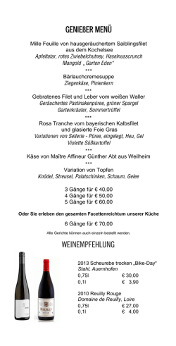 GENIEßER MENÜ WEINEMPFEHLUNG