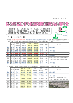 桜の開花に伴う臨時列車運転のお知らせ