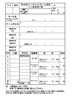熊本県ミニバスケットボール連盟 ﾁｰﾑ登録届け書 チーム名 チーム所在地