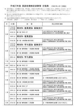 平成27年度 英語各種検定試験等 日程表 (平成27年4月1日現在) 専攻