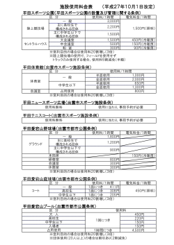 施設使用料金表 （平成27年10月1日改定）