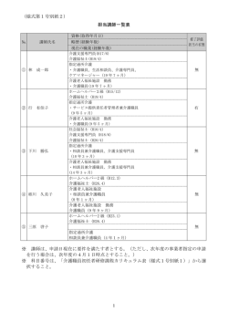 （様式第1号別紙2） 担当講師一覧表 ※ 講師は、申請日現在に要件を