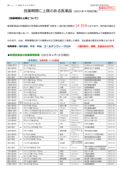 DIニュース2015年4月-2 投薬期間に上限のある医薬品(2015年4月更新版