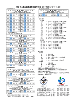 小松・のと里山空港発着航空時刻表 2015年3月分（3/1～3/28）