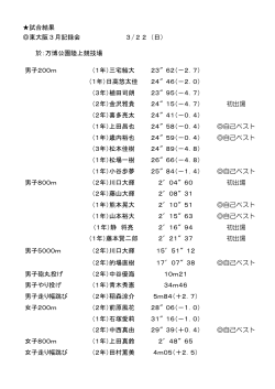 試合結果 東大阪3月記録会 3/22（日） 於：万博公園陸上競技場 男子