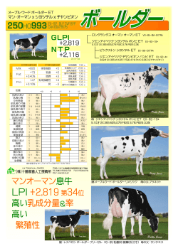 マンオーマン息牛 LPI +2,819 第34位 高い乳成分量＆率 高い 繁殖性
