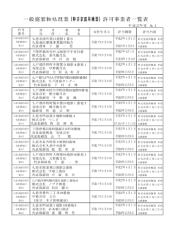 一般廃棄物処理業（特定家庭用機器）許可事業者一覧表