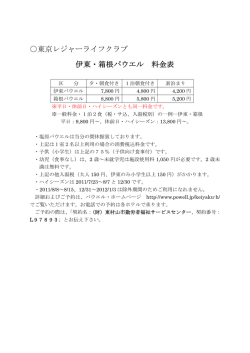 東京レジャーライフクラブ 伊東・箱根パウエル 料金表