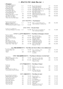 ～ ボトルワインリスト Bottle Wine List ～