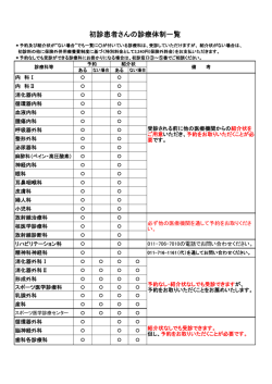 初診患者さんの診療体制一覧