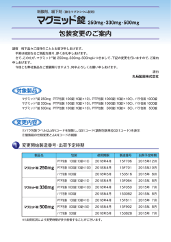 マグミット錠(250mg,330mg,500mg)包装変更のご案内