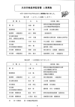 太田労働基準監督署 人事異動 （H27年度）