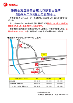 勝田台支店勝田台駅北口駅前出張所 (店外ATM)廃止の