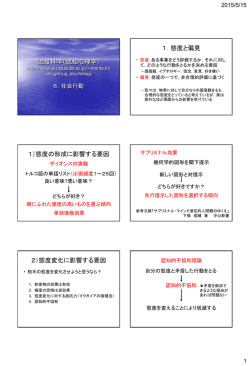 認知科学（認知心理学） 1．態度と偏見 1）態度の形成に影響する要因 2