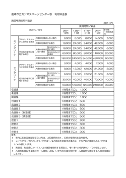 スポーツセンター等 料金表