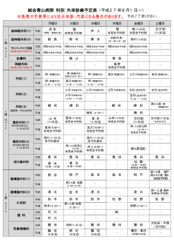 総合青山病院 科別 外来診療予定表 (平成27年 6 月 1 日～)