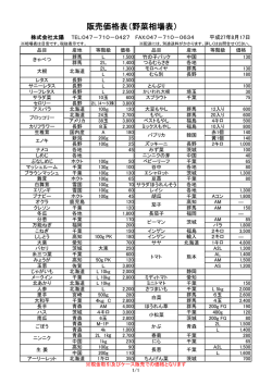 販売価格表（野菜相場表）