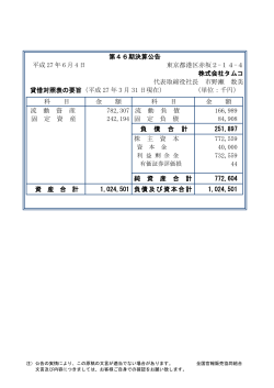 第46期決算公告 平成 27 年 6 月 4 日 東京都港区赤坂2-14-4