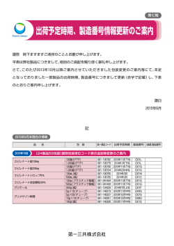 出荷予定時期、製造番号情報更新のご案内（第七報）