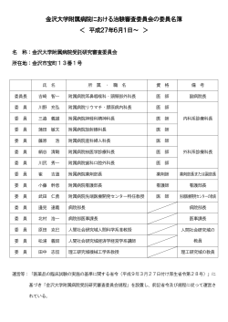 金沢大学附属病院における治験審査委員会の委員名簿 ＜ 平成27年6
