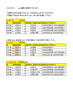 JAVA 2013 Java講義・演習のクラス分け 通常の2年生の組（クラス）が