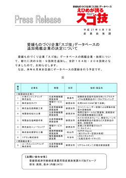 愛媛ものづくり企業「スゴ技」データベースの 追加掲載企業の決定について