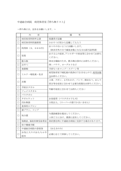 中通総合病院 病児保育室『持ち物リスト』