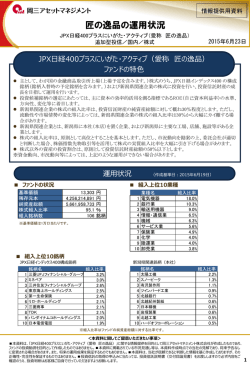 匠の逸品（JPX日経400プラスにいがた・アクティブ）運用状況