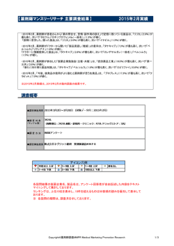 調査概要 【薬剤師マンスリーリサーチ 主要調査結果】 2015年2月実績